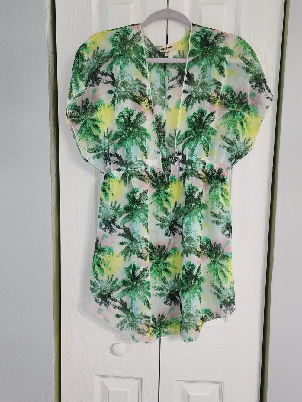 Miken Swim Green & Yellow Palm Print Swimwear Top